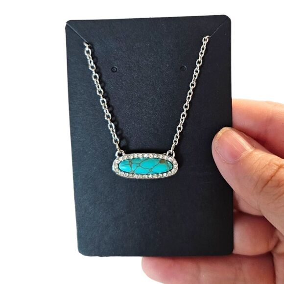 Silver-Tone Turquoise Color Stone Necklace - Picture 6 of 10